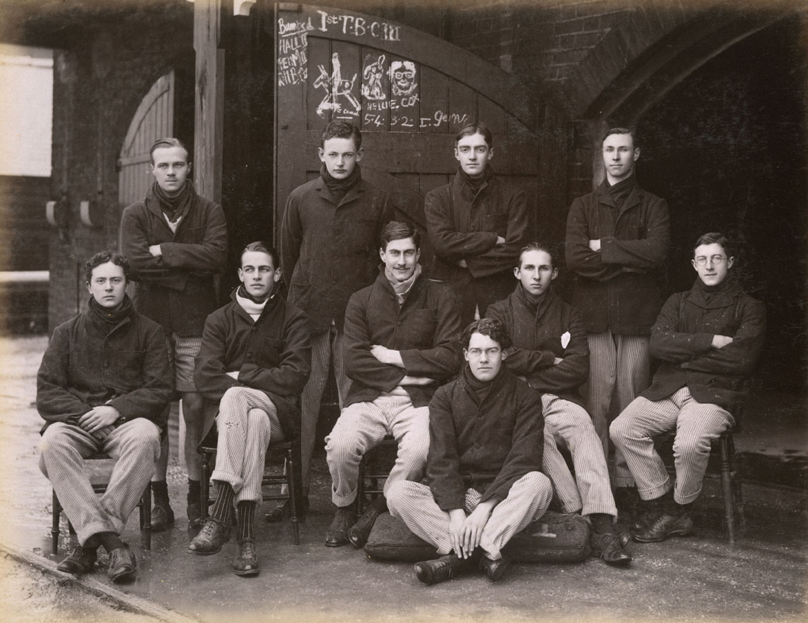 Rowing crew from a Cambridge University college, 1911. Date: 1910