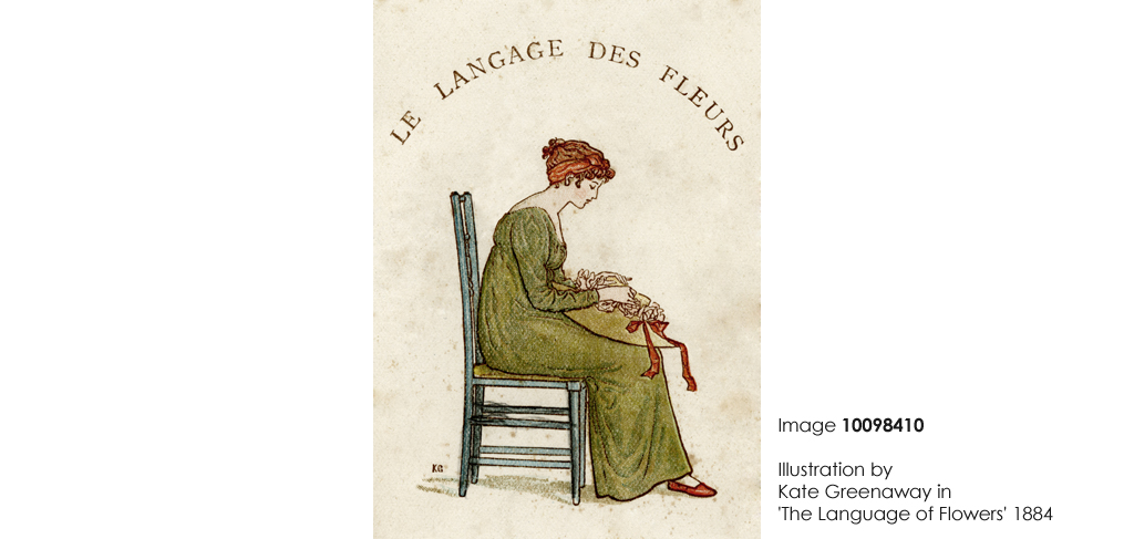 Illustration by Kate Greenaway in 'The Language of Flowers'
