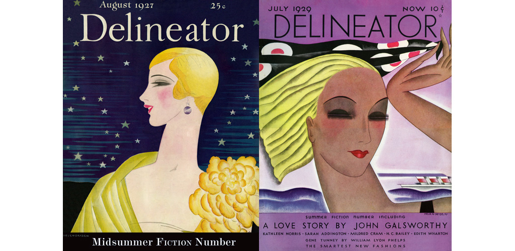 Delineator July 1929 - Cover in Art Deco style depicts a woman by the sea with cruise liner. Date: 1929