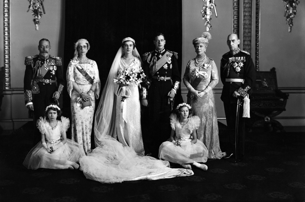 A photograph of the royal wedding between Prince George, Duke of Kent and Princess Marina of Greece. Date: 29th November 1934
