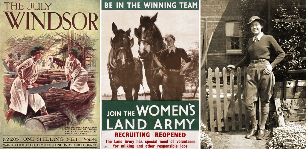 Women War Work WW1 Land Army. Members of the Women's Land Army, Forestry Division or Timber Corps, also known as 'Lumber Jills' Date: 1918