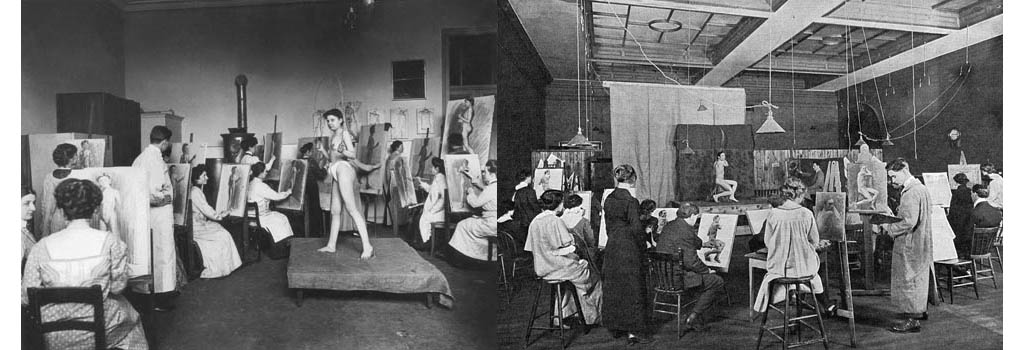 The women's class in an art school in Schwabing while Nude drawing, probably in the women's academy in Barer Street 21.
