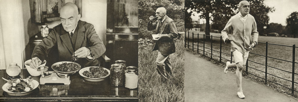 Mr J. R. B. Branson, who advocated a diet of grass to counter food shortages during the Second World War. The Bystander magazine ran a double page spread on him and his views. Picture shows Mr Branson weighing out his ration of grass and mixing it with sugar. The Bystander reports that Mr Branson changed his diet gradually to 100 per cent grass s Date: 1939