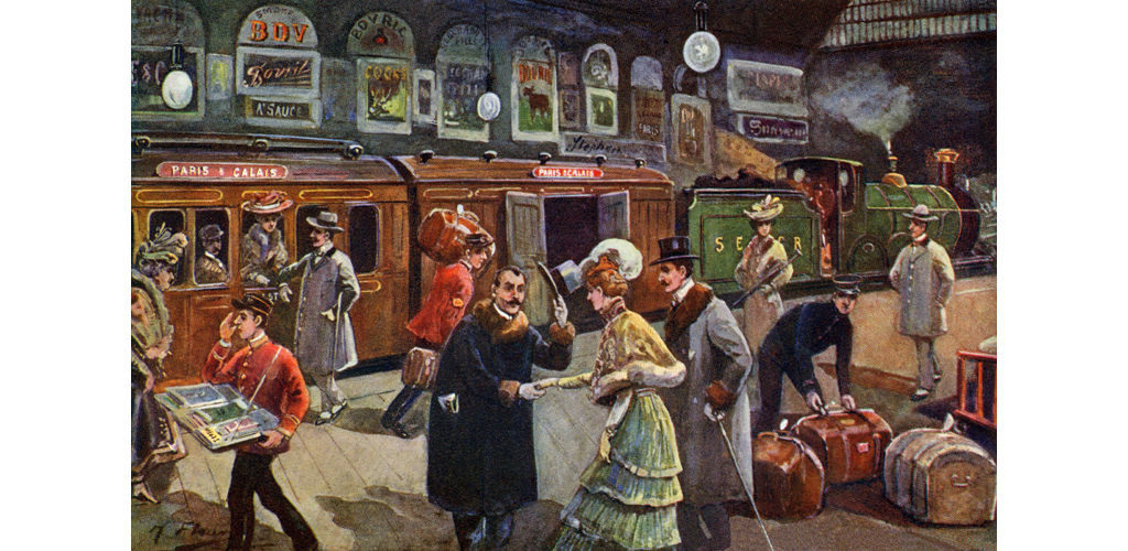 The boat train to Paris about to leave Charing Cross. Date: circa 1900