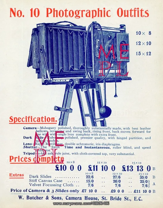  : No 10 three sizes of Plates Photographic Camera Outfit