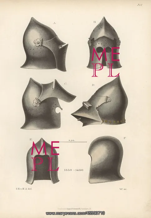 : 14th century helmets from suits of armour in : 14th century helmets from suits of armour in
