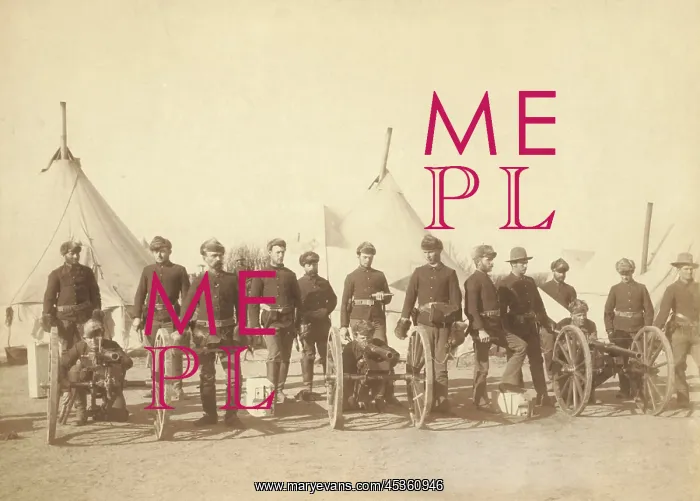 : 15 men of Battery E, 1st Artillery, posed with three : 15 men of Battery E, 1st Artillery, posed with three