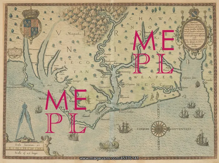 : A 1595 map of the coast of Virginia and present-day : A 1595 map of the coast of Virginia and present-day