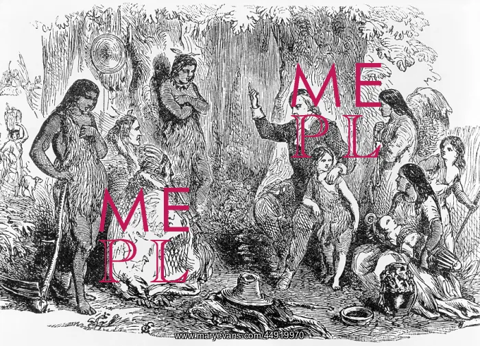 : 1600s Engraving of John Eliot Preaching to the Indians of : 1600s Engraving of John Eliot Preaching to the Indians of