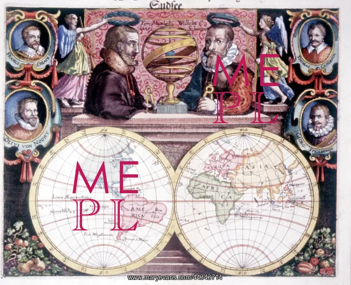  : 16th  /  17th Century Map of the World Hemispheres