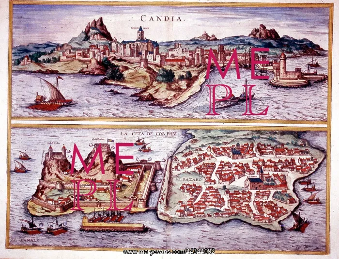 : 16th / 17th century view of Crete - Corfu : 16th / 17th century view of Crete - Corfu