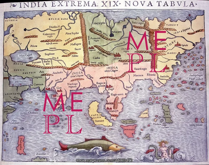 : 16th century Map of India and Asia : 16th century Map of India and Asia