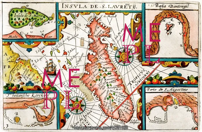  : 16th century Map of Madagascar (Isle of Laurenti)