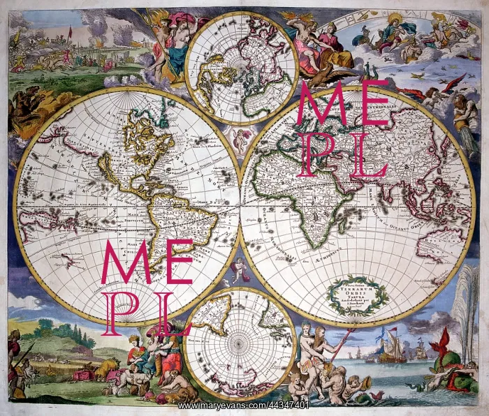  : 16th century Map of the World Hemispheres