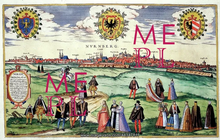 : 16th century panoramic city view of Nuremberg, Germany : 16th century panoramic city view of Nuremberg, Germany