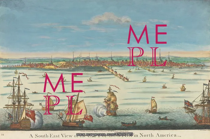 : 1774 view of Boston with British four frigates : 1774 view of Boston with British four frigates