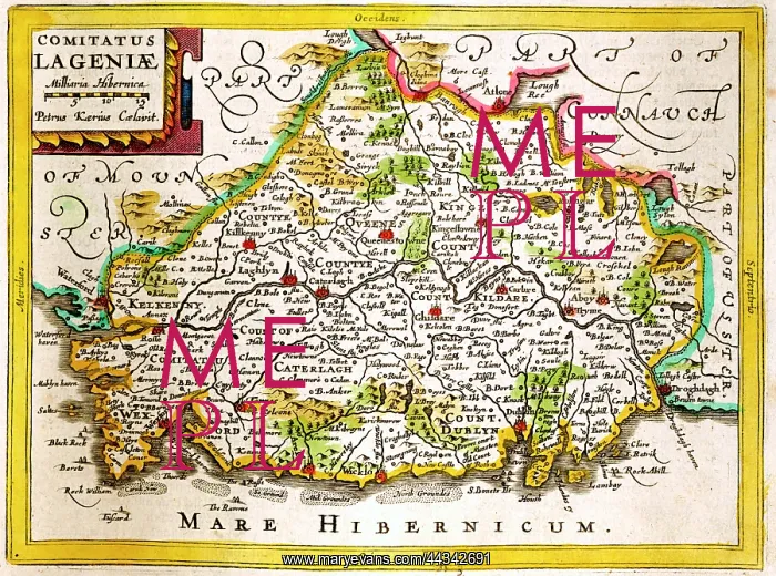 : 17tgh century Map of Leinster, Ireland : 17tgh century Map of Leinster, Ireland