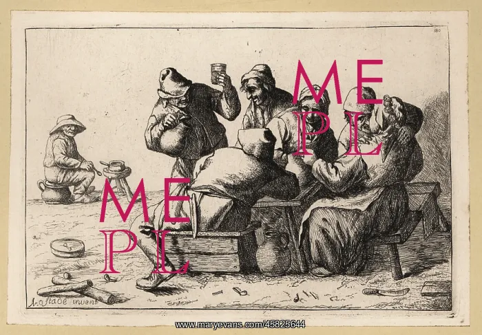 : 17th century Dutch drinking scene with men and : 17th century Dutch drinking scene with men and