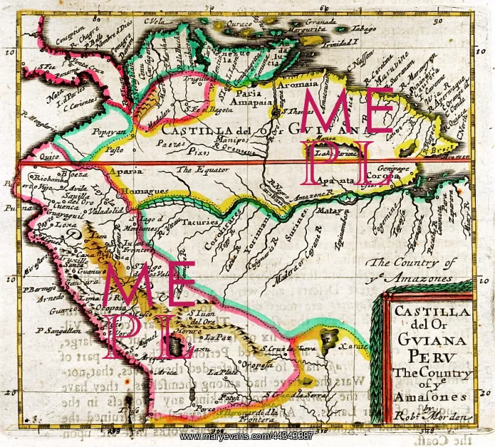 : 17th century Map of the Amazon, South America : 17th century Map of the Amazon, South America
