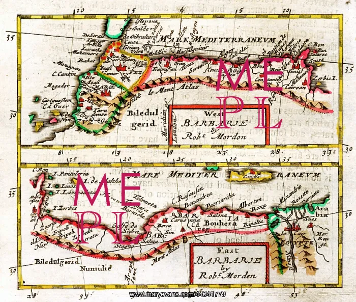 : 17th century Map of the Barbary Coast : 17th century Map of the Barbary Coast
