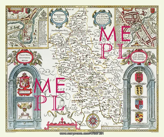 : 17th Century map of the County of Buckinghamshire, England : 17th Century map of the County of Buckinghamshire, England