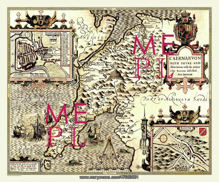 : 17th Century map of the County of Caernarvonshire, Wales : 17th Century map of the County of Caernarvonshire, Wales