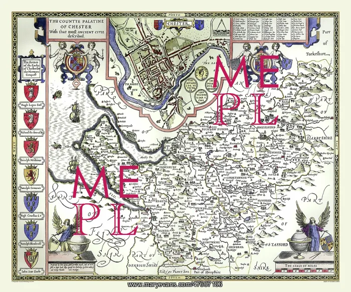 : 17th Century map of the County of Cheshire, England : 17th Century map of the County of Cheshire, England