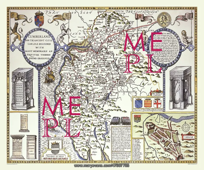 : 17th Century map of the County of Cumberland, England : 17th Century map of the County of Cumberland, England