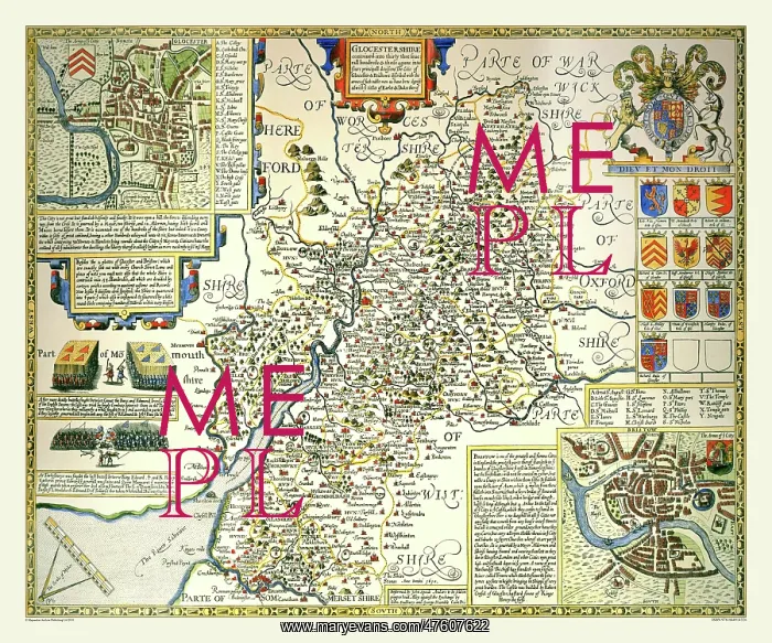 : 17th Century map of the County of Gloucestershire, England : 17th Century map of the County of Gloucestershire, England