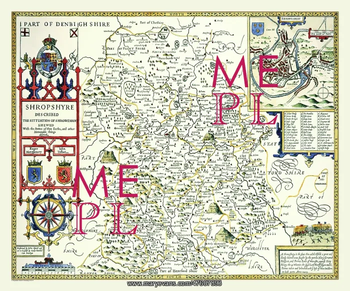 : 17th Century map of the County of Shropshire, England : 17th Century map of the County of Shropshire, England