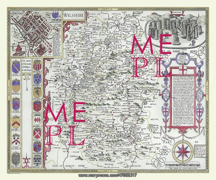 : 17th Century map of the County of Wiltshire, England : 17th Century map of the County of Wiltshire, England