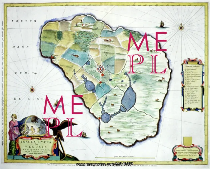 : 17th century Map of the Island of Hven, Denmark : 17th century Map of the Island of Hven, Denmark