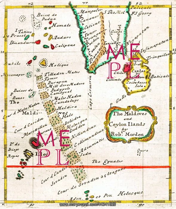  : 17th century Map of the Maldives and Ceylon Islands