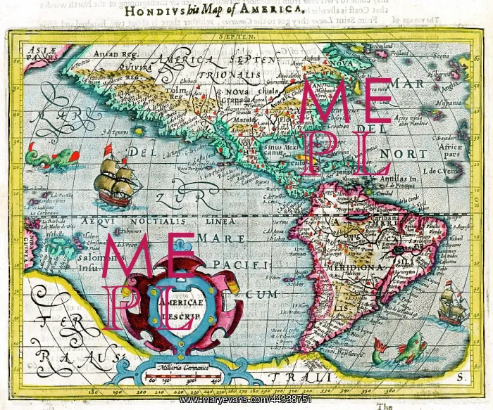 : 17th century Map of North and South America : 17th century Map of North and South America