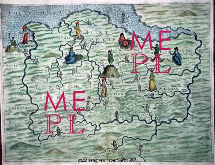  : 17th century Map of the Polyolbion - Flint an Denbigh, Wales