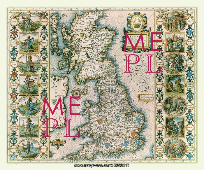 : 17th Century map of the Saxon Heptarchy, Great Britain : 17th Century map of the Saxon Heptarchy, Great Britain