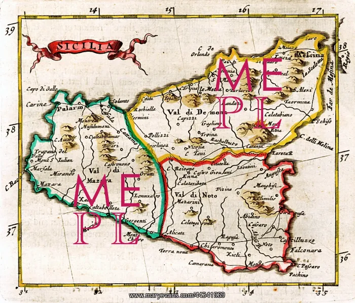  : 17th century Map of Sicily, Italy