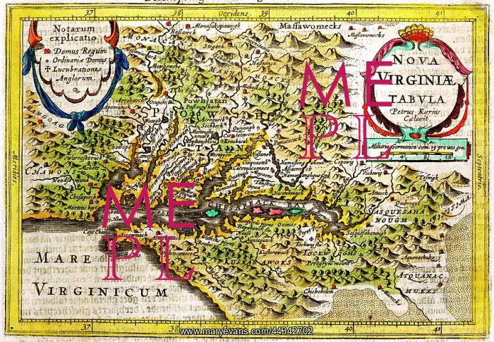  : 17th century Map of Virginia, America
