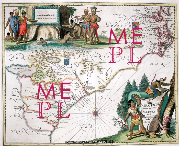  : 17th century Map of Virginia to Florida, East Coast America