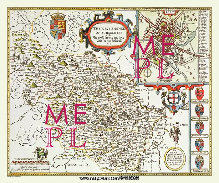 : 17th Century map of the West Ryding of Yorkshire, England : 17th Century map of the West Ryding of Yorkshire, England
