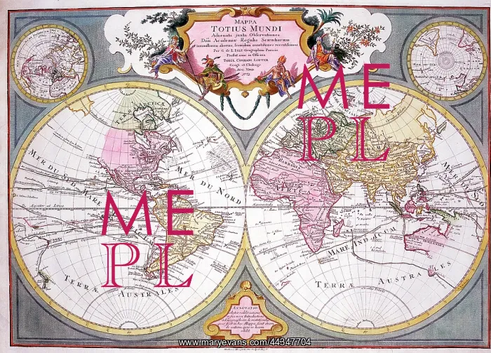 : 17th century Map of the World Hemispheres : 17th century Map of the World Hemispheres
