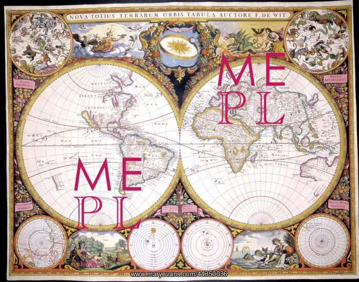  : 17th century Map of the World Hemispheres