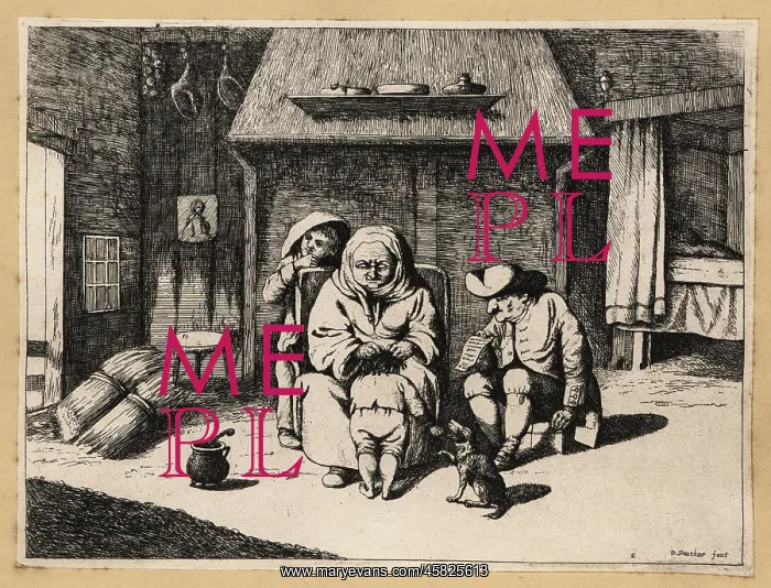 : 17th century peasant family in a rustic interior : 17th century peasant family in a rustic interior