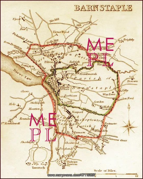  : 1832 Victorian Map of Barnstaple