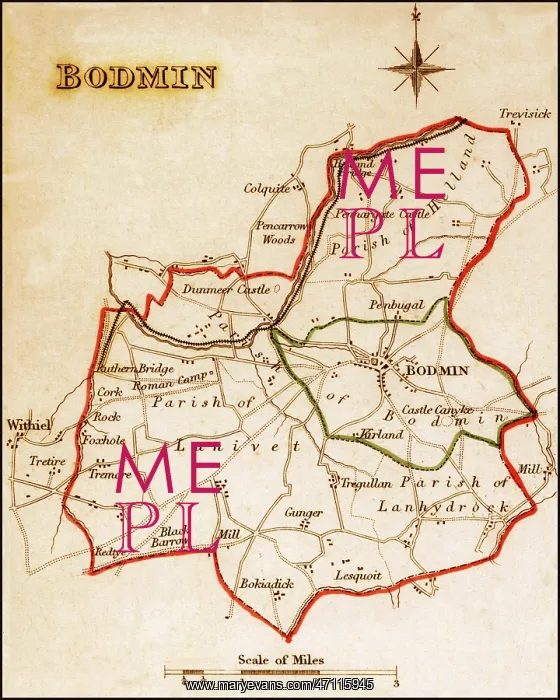 : 1832 Victorian Map of Bodmin : 1832 Victorian Map of Bodmin