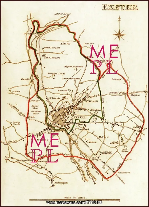 : 1832 Victorian Map of Exeter : 1832 Victorian Map of Exeter