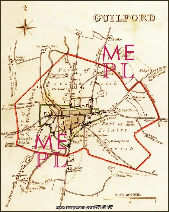 : 1832 Victorian Map of Guildford : 1832 Victorian Map of Guildford