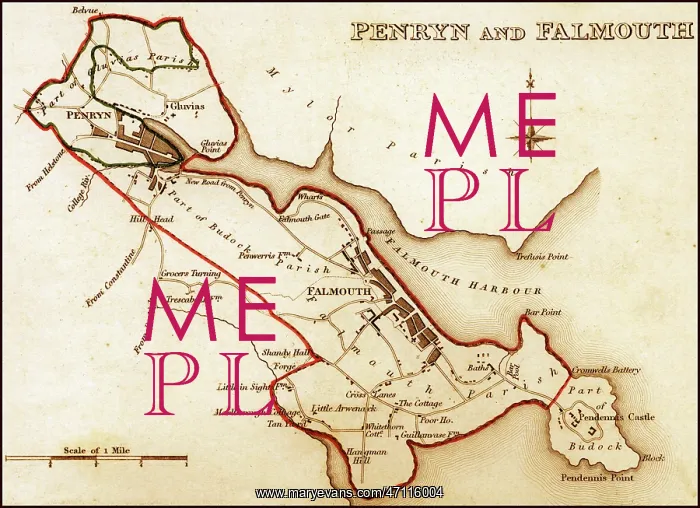 : 1832 Victorian Map of Penryn and Falmouth : 1832 Victorian Map of Penryn and Falmouth