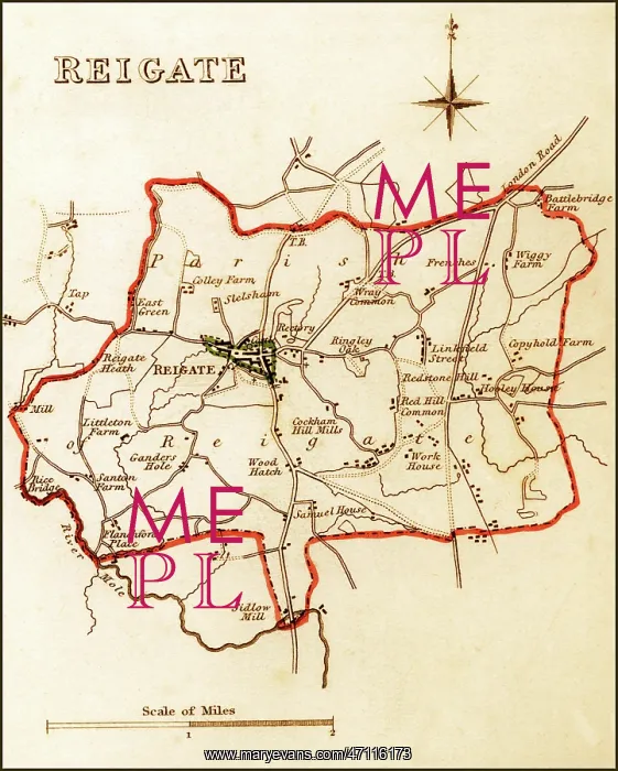 : 1832 Victorian Map of Reigate : 1832 Victorian Map of Reigate
