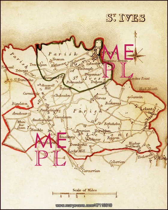 : 1832 Victorian Map of St. Ives : 1832 Victorian Map of St. Ives
